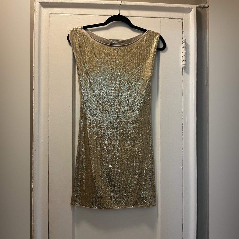 Alice + Olivia Shimmering Gold Mini Dress